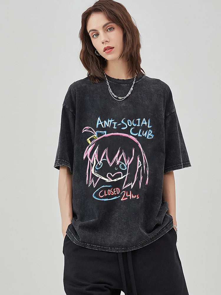 T-Shirt Homme Oversize Bocchi The Rock Anime Manga Imprimé Coton Lavé Col Rond – Fan Art Musique Streetwear | Mode Homme Otaku