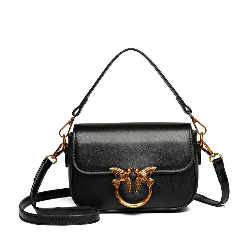 Sac Bandoulière Femme Chaîne Métal Logo – Pochette Crossbody Couleur Unie Fermeture Magnétique