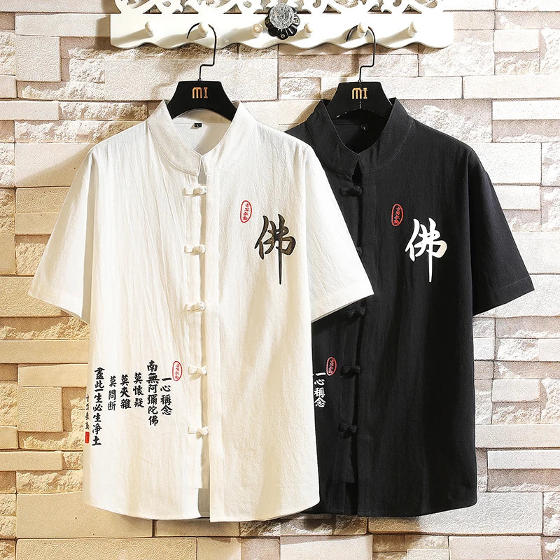 Chemise Style Chinois Homme Tang Suit Lin 2023 – Kung Fu Hanfu Manches 3/4 Grande Taille 4XL 5XL