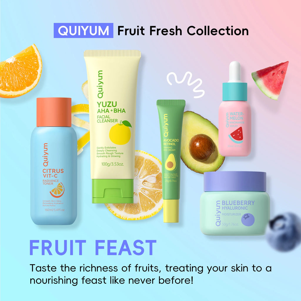 Coffret Soin Visage QUIYUM Fruit Fresh 5 Pièces - Éclat, Hydratation & Anti-Âge
