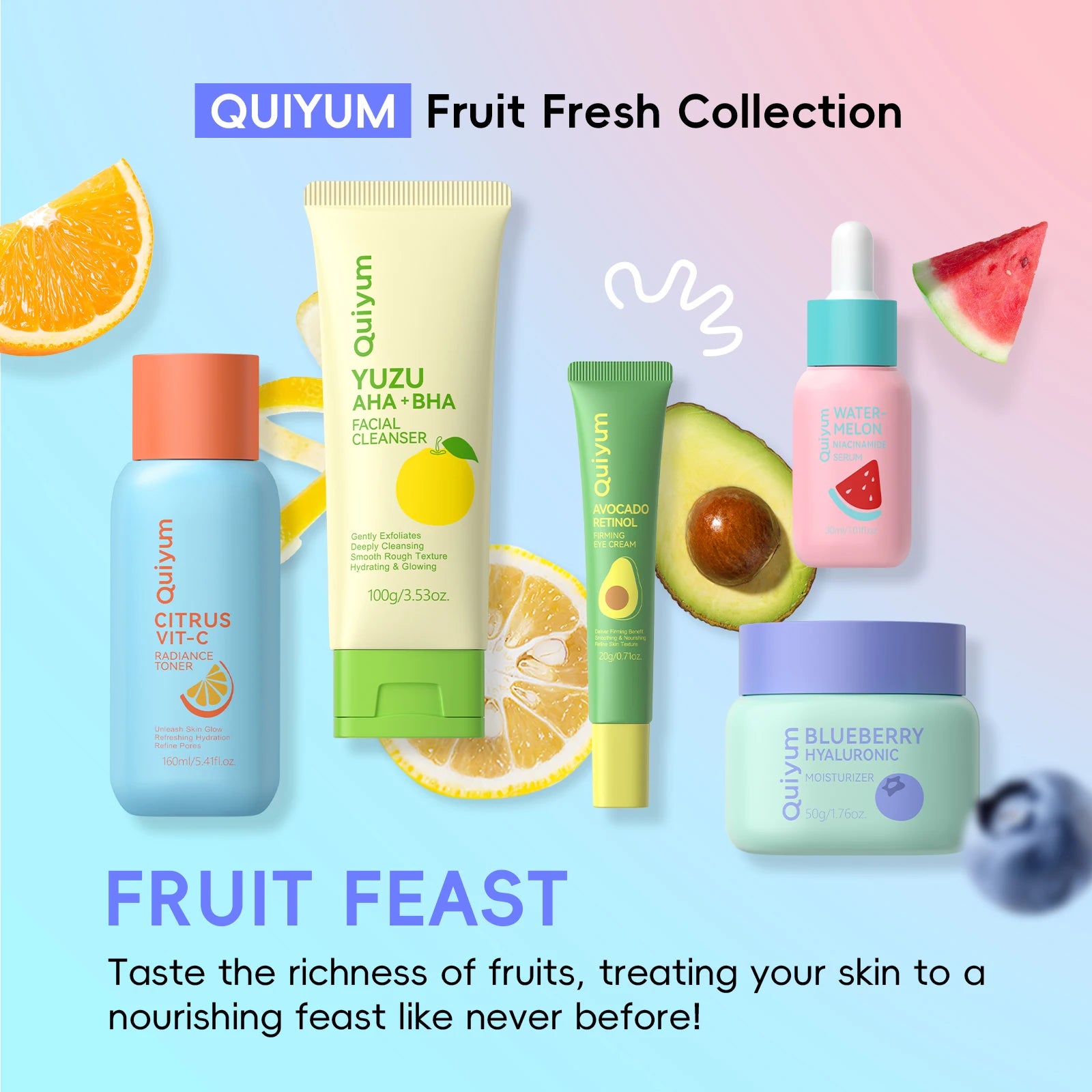Coffret Soin Visage QUIYUM Fruit Fresh 5 Pièces - Éclat, Hydratation & Anti-Âge