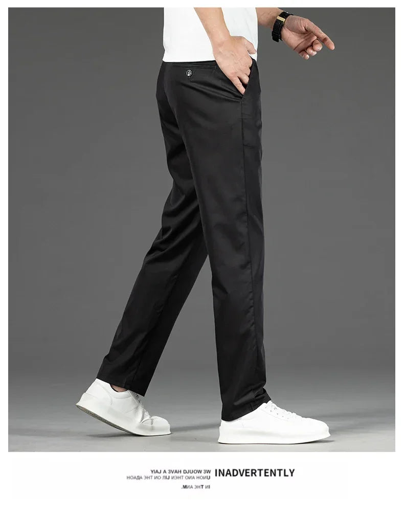 Pantalon Homme Bambou Été Slim Stretch – Léger Business Casual Formel Droit | Noir Gris Kaki | Mode Homme Premium