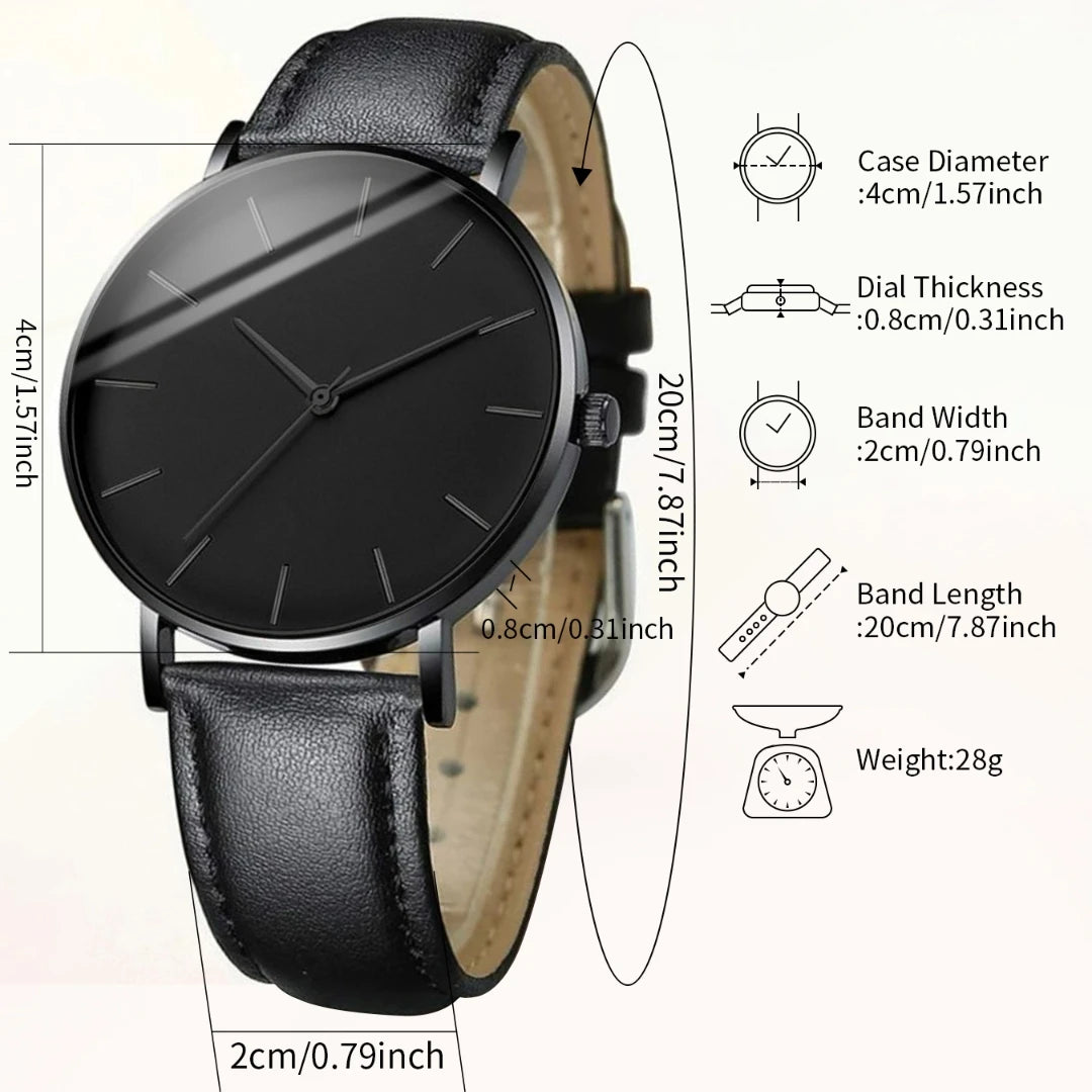 Coffret 3 Pièces Homme Montre Quartz Cuir + Bracelet + Collier – Set Business Fashion Élégant