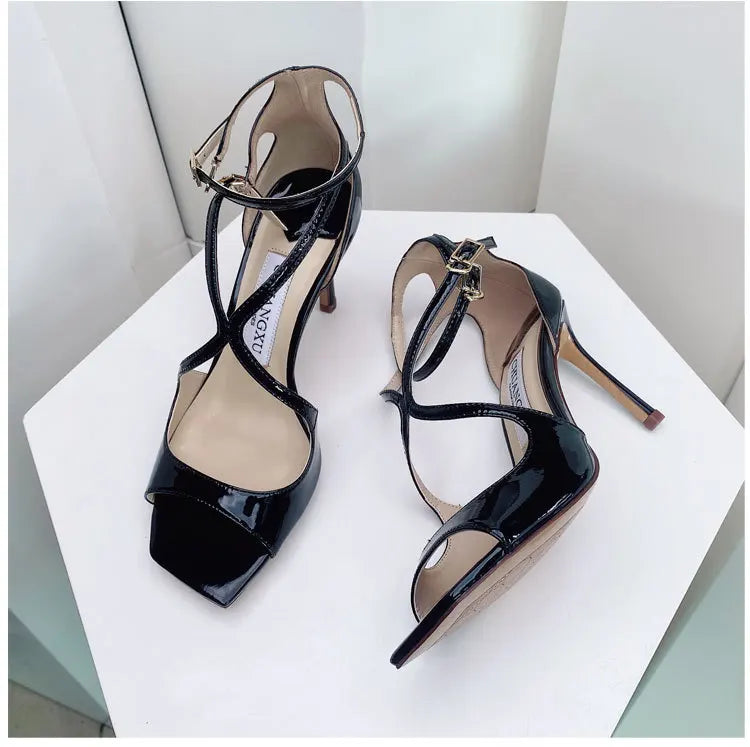 Sandales Gladiateur Sequins Luxe Femme 2025 – Bout Carré Hollow Talon Haut Designer