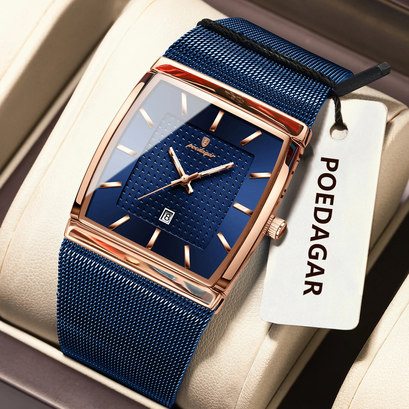 Montre Homme Luxe POEDAGAR Maille Acier Inoxydable Lumineux Date Quartz – Étanche Élégante
