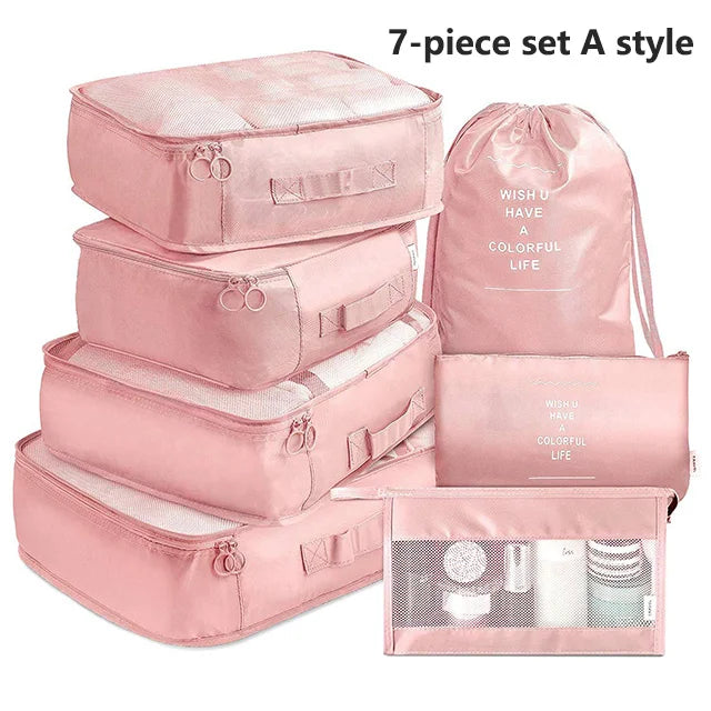 Set 7 Organisateurs de Voyage Packing Cubes – Rangement Valise Vêtements Chaussures Pliable