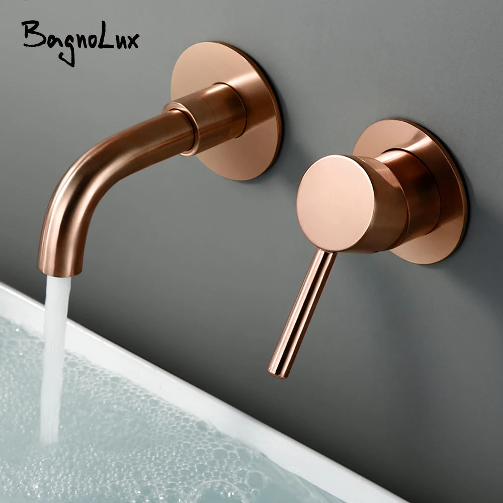 Bagnolux Robinet Encastré Rose Gold Laiton – Poli ou Brossé, Trou Rond, Eau Chaude & Froide | Salle de Bain Luxe