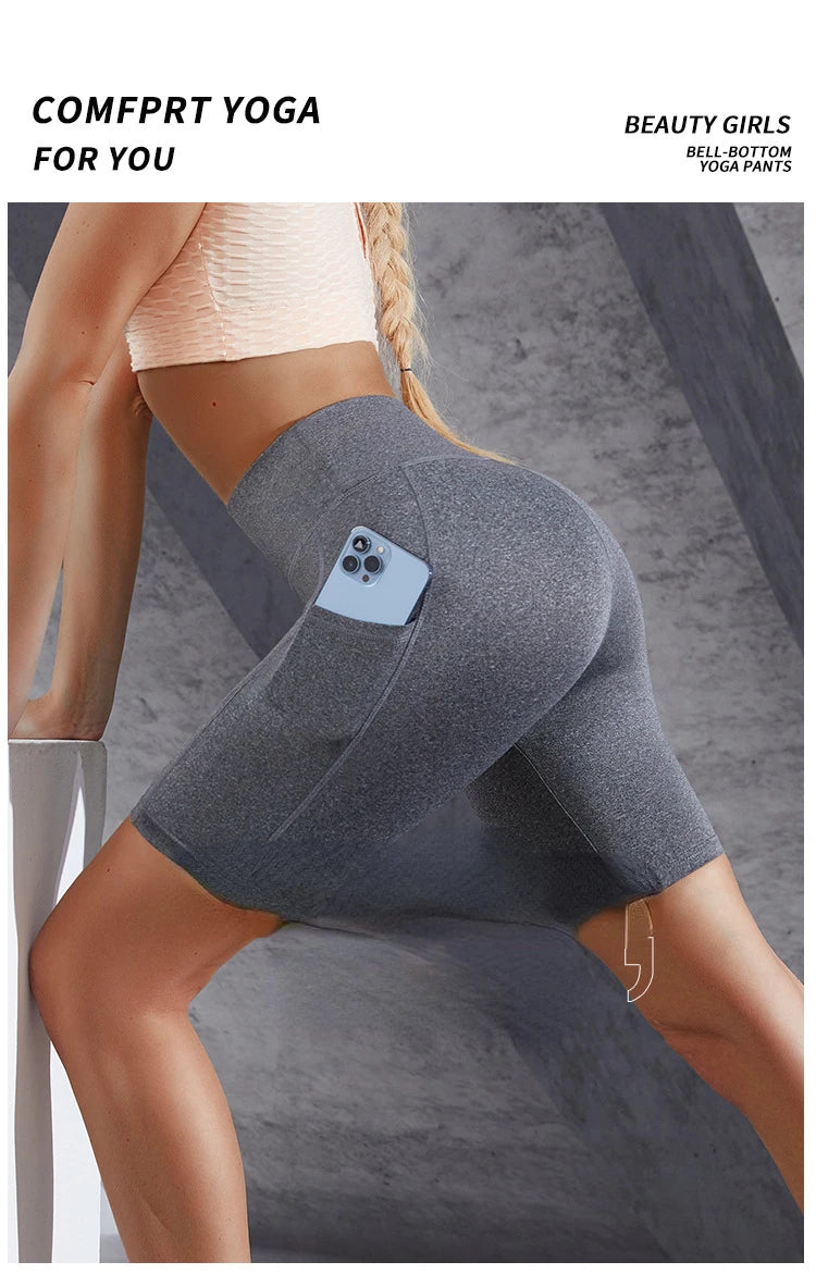 Short Sport Femme Taille Haute Double Poche Élastique Slim Multicolore – Short Yoga Gym Running Fitness | Mode Athleisure