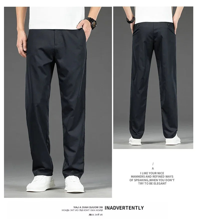 Pantalon Homme Bambou Été Slim Stretch – Léger Business Casual Formel Droit | Noir Gris Kaki | Mode Homme Premium