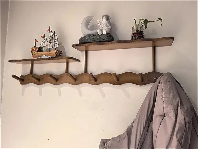 Porte-Manteau Mural Multifonction – Patère Entrée avec Étagère Crochets Vêtements Sacs Clés Écharpes