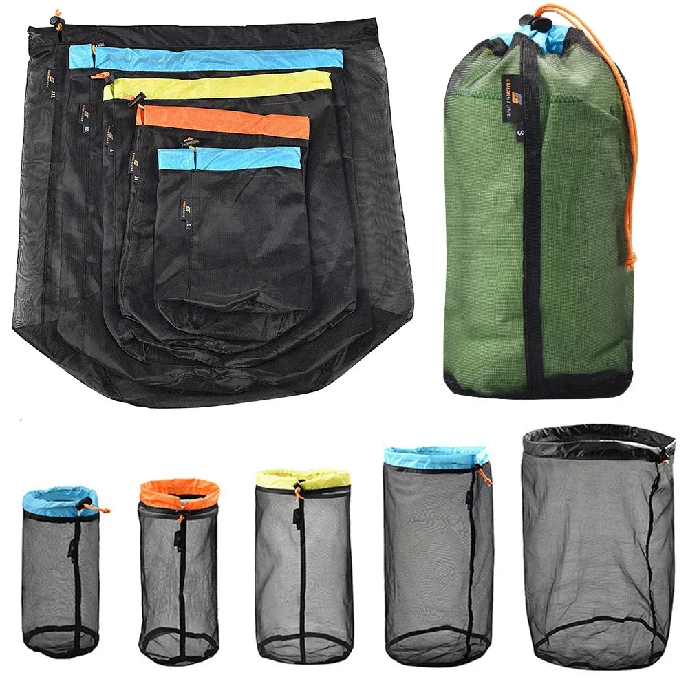 Ultraleichter Nylon-Netzbeutel mit Kordelzug – Aufbewahrungsschlafsack für Reise, Wandern, Camping, Outdoor S/M/L/XL/XXL