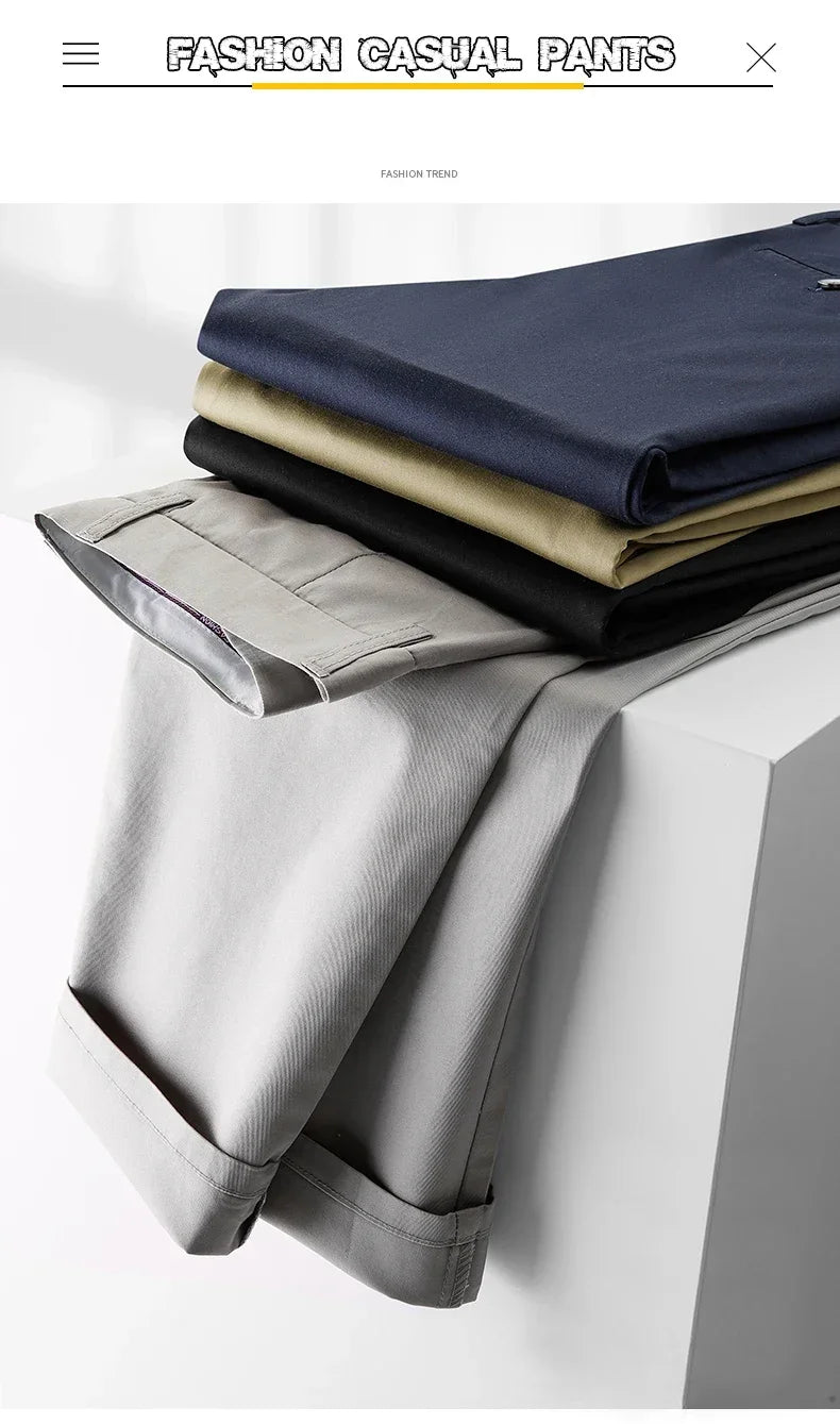 Pantalon Homme Bambou Été Slim Stretch – Léger Business Casual Formel Droit | Noir Gris Kaki | Mode Homme Premium