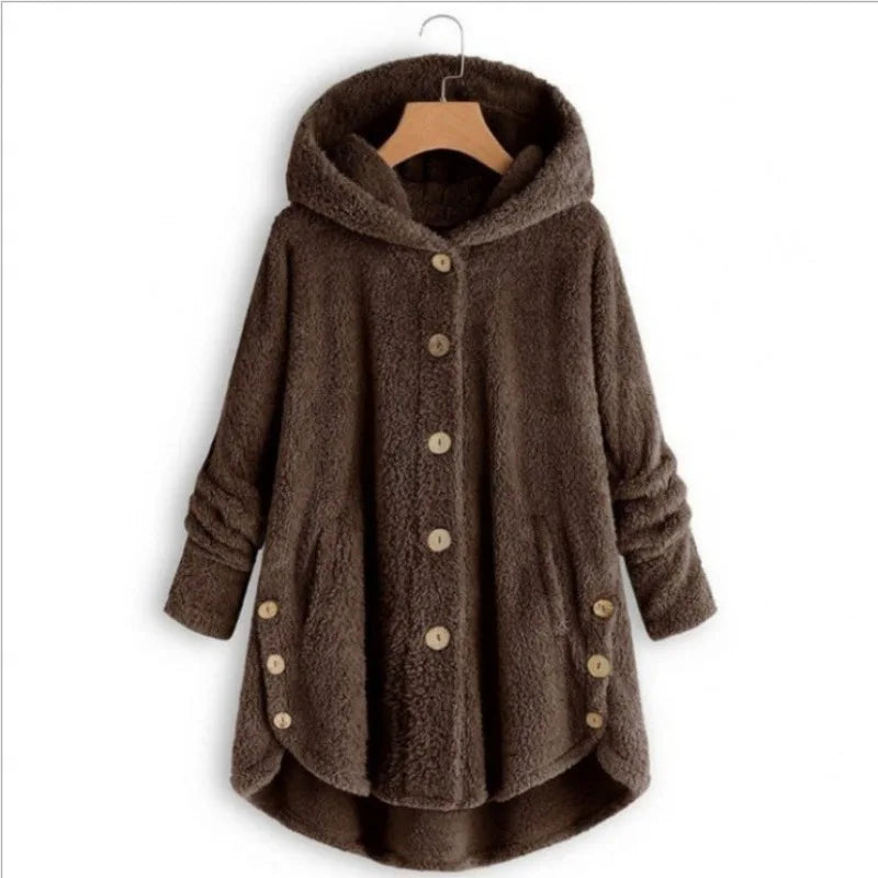 Manteau Teddy Bear Femme À Capuche – Veste Laine Peluche Chaude Uni | Automne Hiver Tendance