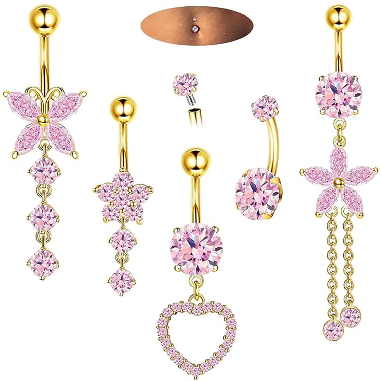 Piercing Nombril 14G Acier Chirurgical Fleur CZ Pendentif – Anneau Nombril Femme Premium & Hypoallergénique | Body Jewelry Élégant & Sécurisé