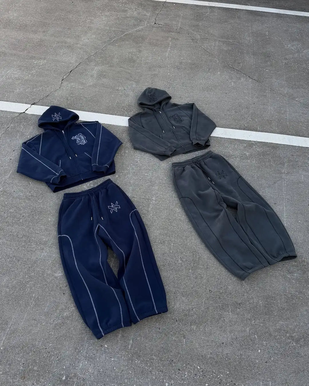 Ensemble 2 Pièces Y2K Américain Unisexe – Sweat Capuche Zip Oversize Broderie Hip Hop + Jogging Casual Homme & Femme | Streetwear