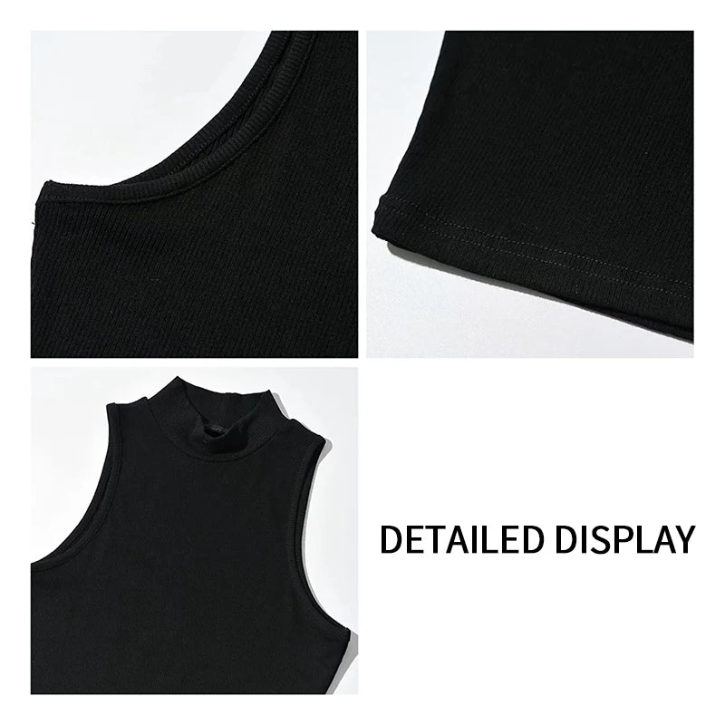 Crop Top Femme Noir Col Haut Sans Manches Débardeur Respirant Confortable Été – Haut Court Fashion Basique Chic | Mode