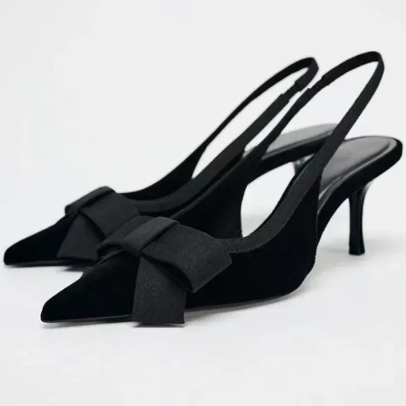 Mules Nœud Papillon Slingbacks Talon Fin Femme – Bout Pointu Élégant Dress Fashion