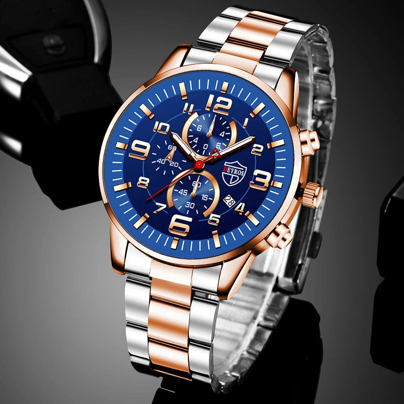 Montre Homme Luxe Quartz Acier Inoxydable Cuir Calendrier Lumineux – Sport Business Fashion