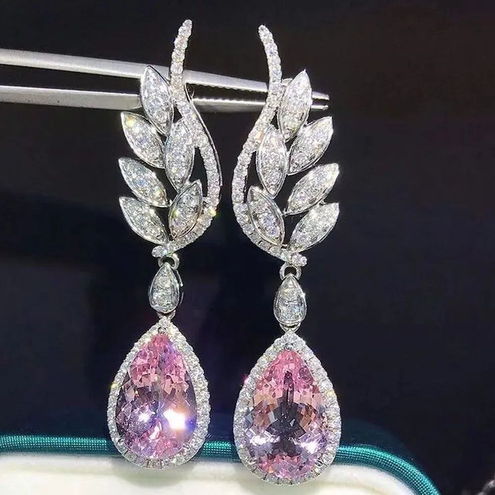 Ohrringe Zirkonia Rosa Koreanisches Silber 2026 – Ohrstecker Luxus Mode Schmuck Geschenk Frau