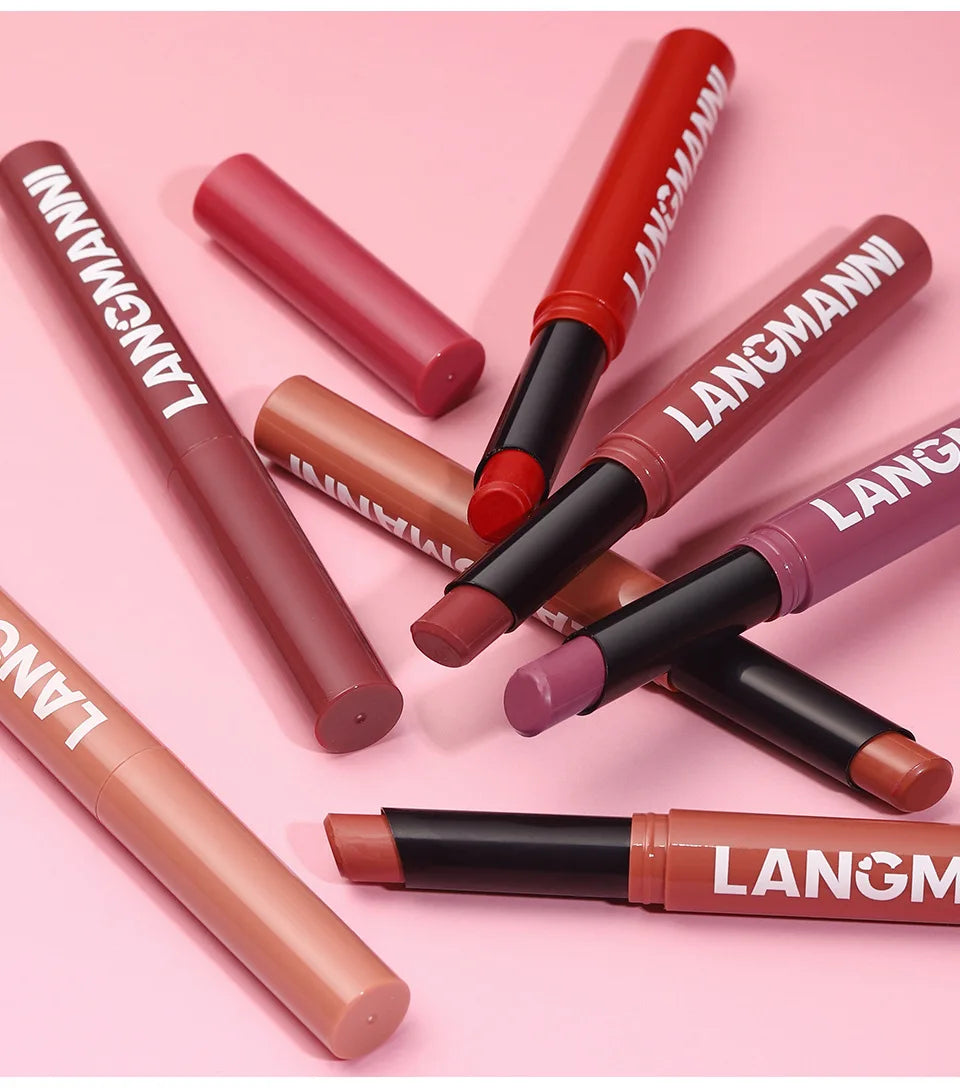 Crayon Lèvres Mat Waterproof 12 Couleurs – Longue Tenue Sans Transfert | Teinture Nude & Lip Stain