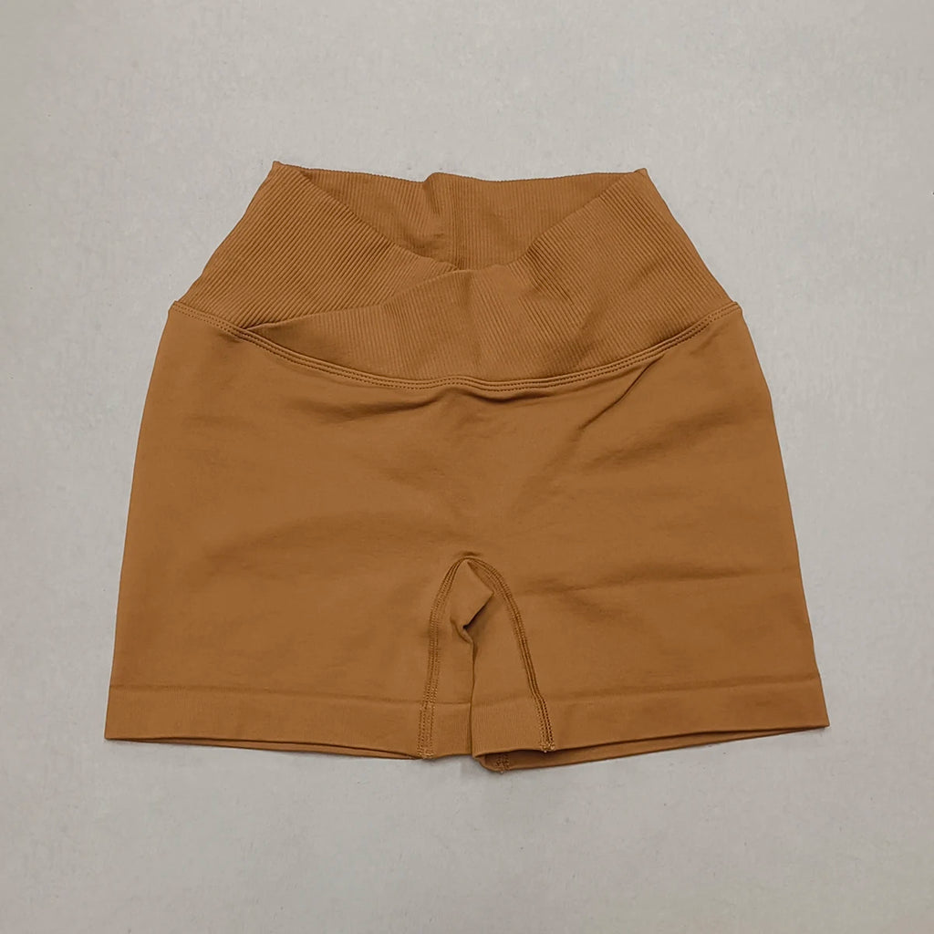 Short Yoga Femme Taille Haute Croisée Gainant Fessier Gym Running Fitness – Short Sport Sculptant Élastique | Mode Athleisure