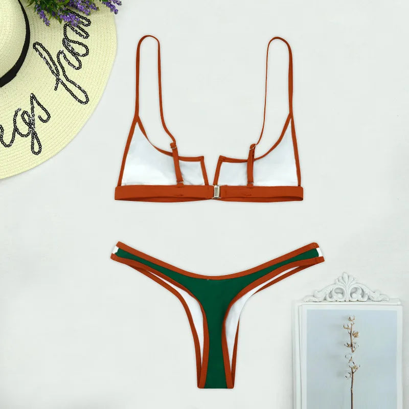Bikini Femme 2 Pièces Denim Effet Jeans Tanga V Push-Up – Maillot de Bain Sexy Été & Plage