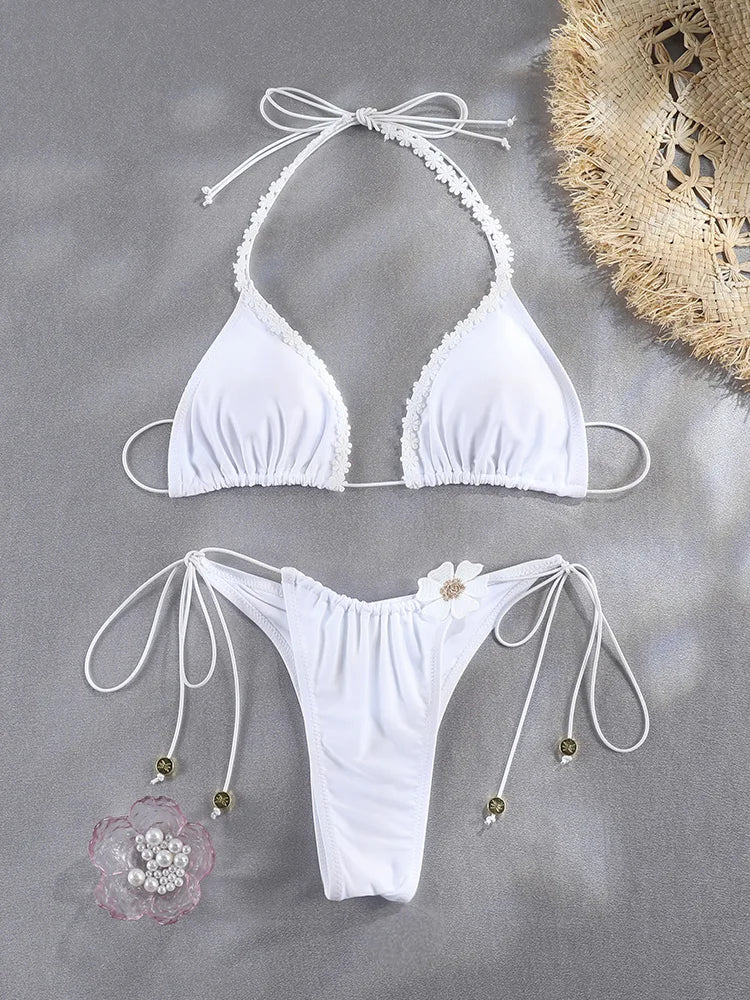 Bikini Femme 2 Pièces Imprimé Floral Micro Tanga Bandage Sexy – Maillot de Bain Été & Plage | 2026