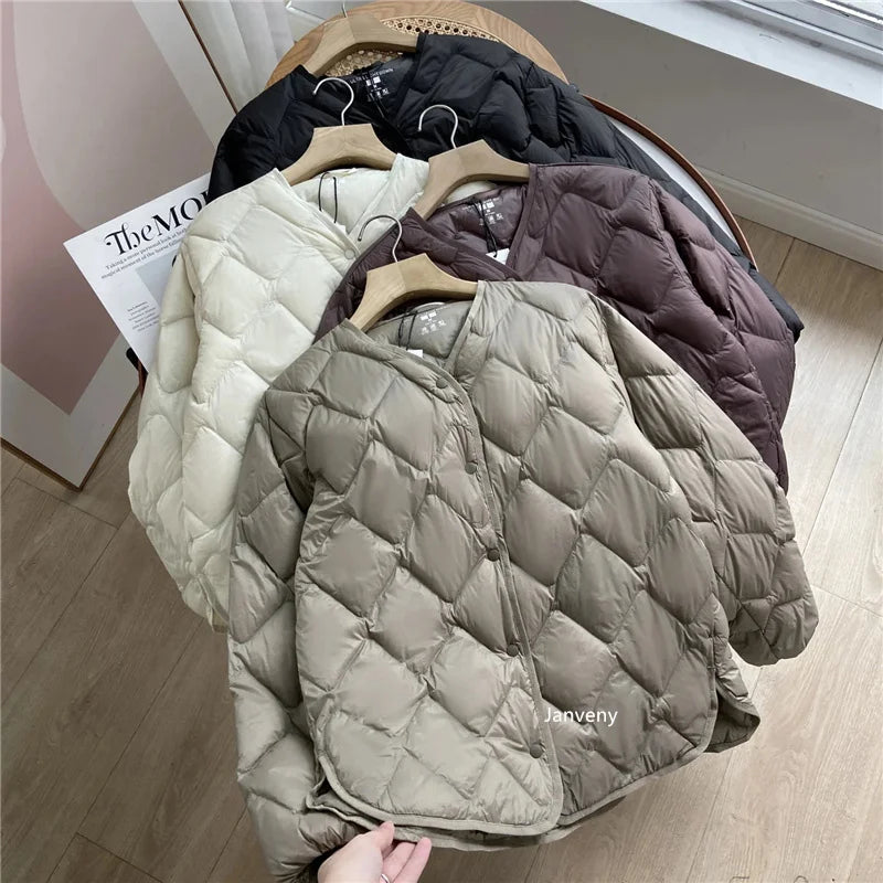 Ultraleichte Kragenlose Daunenjacke 90% Entendaunen Damen - Freizeit-Mantel Herbst Winter | Janveny