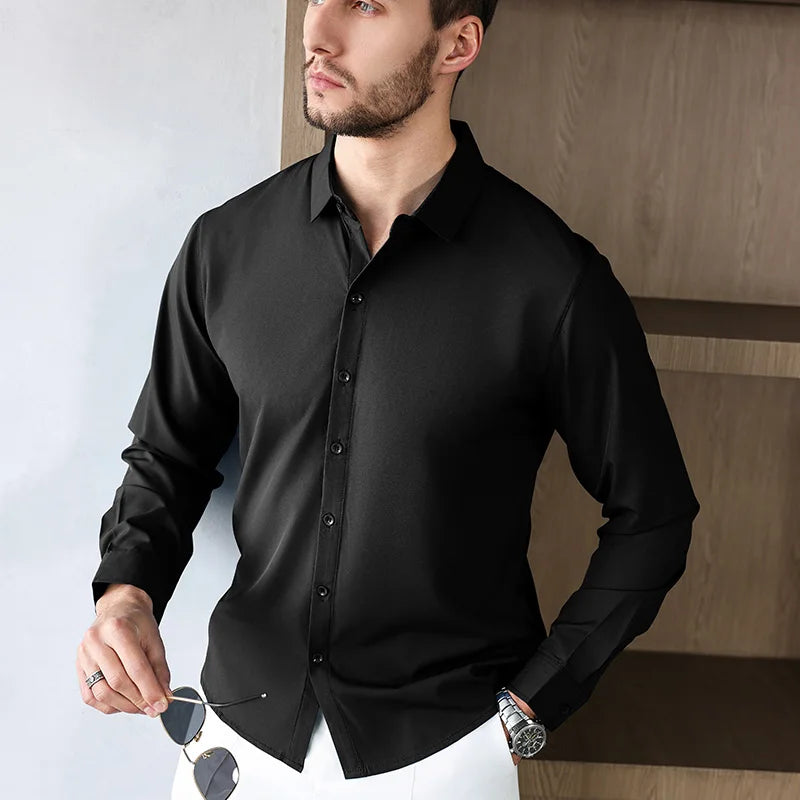Herren Business Casual Hemd Langarm Einfarbig Bügelleicht – Bequem Ganzjährig Vielseitig | Elegante Herrenmode