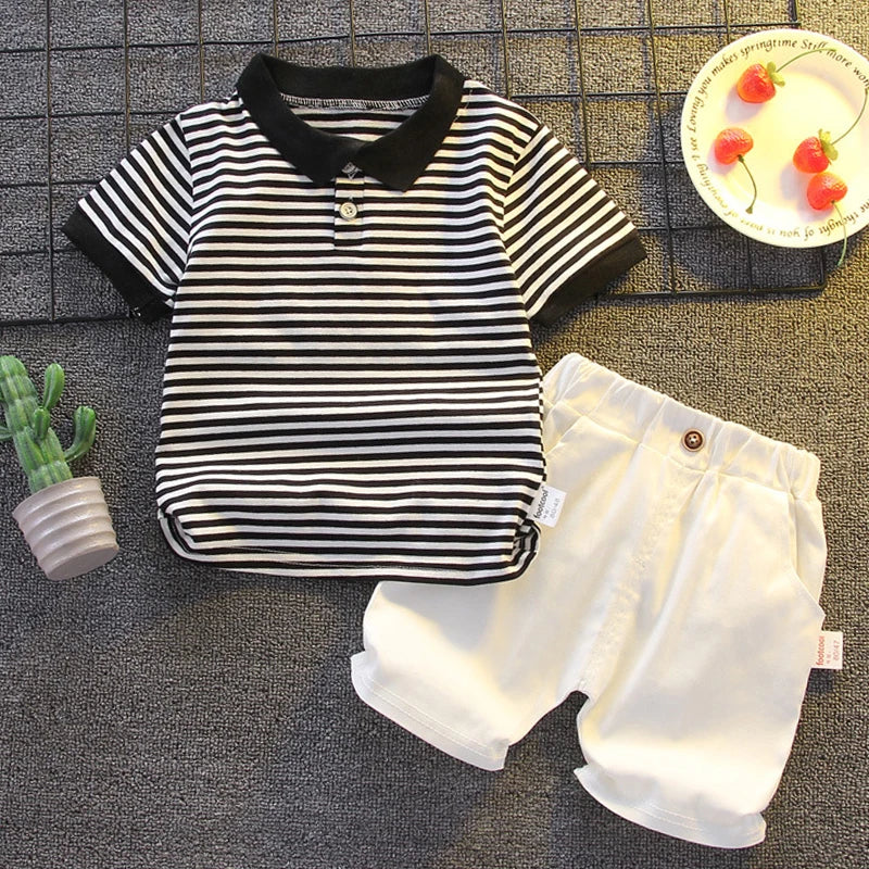 Ensemble 2 Pièces Garçon Été T-Shirt + Short Coton – Tenue Fashion Casual Enfant Manches Courtes