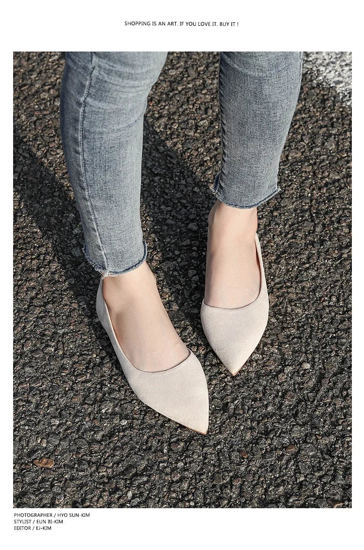 Ballerines Bout Pointu Flock Slip-on 2025 – Talon Plat Couleur Unie Tailles 31 à 46