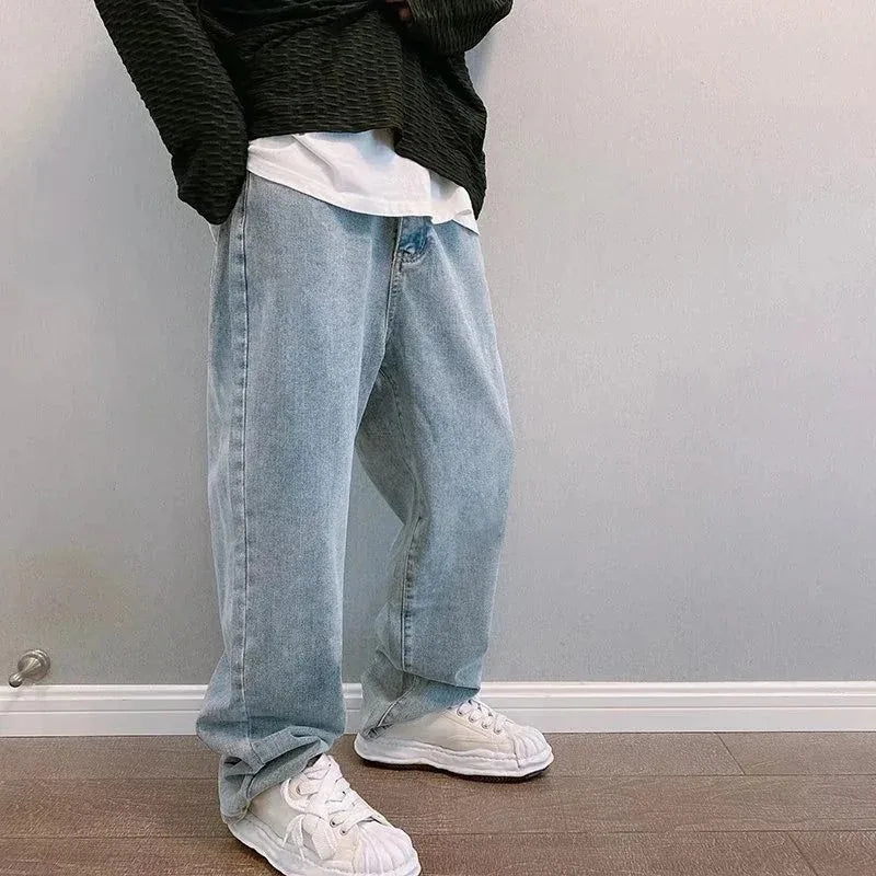 Jean Homme Imprimé Baggy Wide Leg Style Coréen K-Fashion Streetwear Cargo Droit Casual Loose Denim Tendance Urbain – Jean Baggy Premium K-Fashion | Mode Homme Streetwear K-Fashion Premium