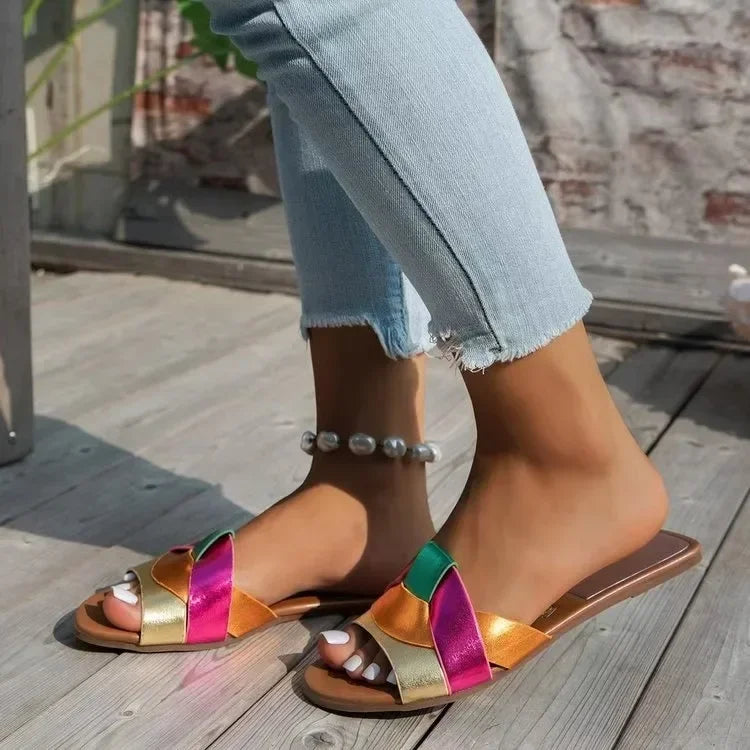 Mules Designer Couleur Unie Femme Été – Slippers Fashion Confortables Zapatos De Mujer