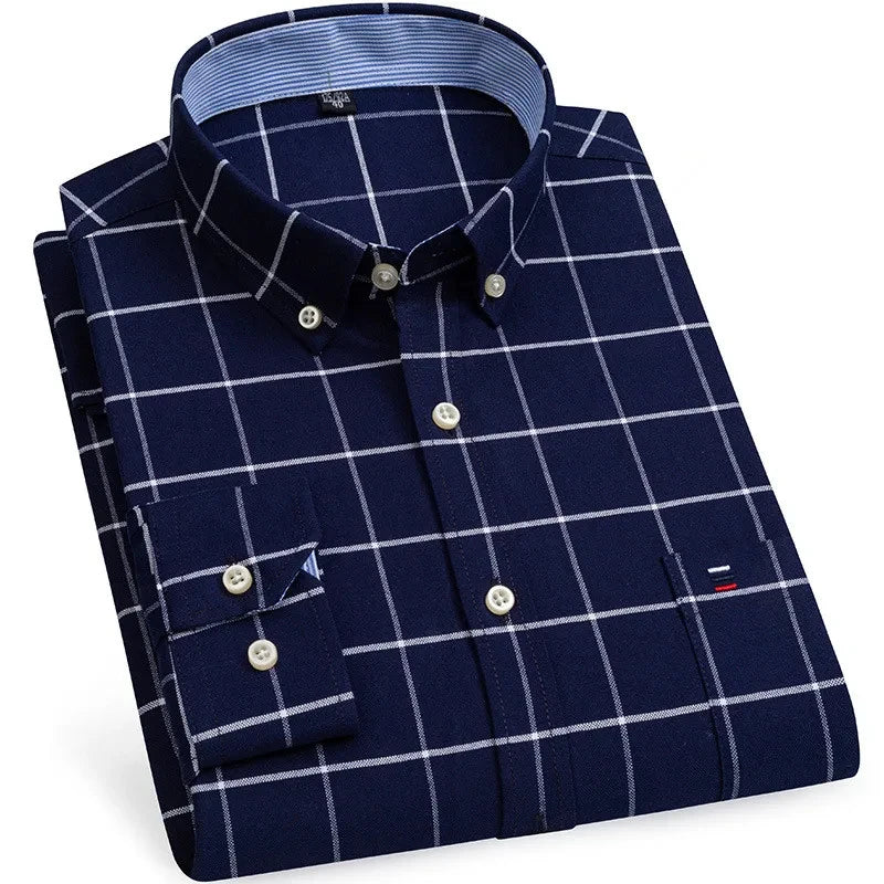 Chemise Homme Oxford Coton Manches Longues Carreaux Couleur Unie Business Casual Respirante Confortable Grande Taille 6XL 7XL Printemps Automne – Chemise Business Premium Toutes Saisons | Mode Homme Premium