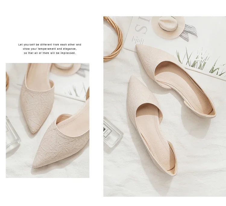 Ballerines Bout Pointu Flock Slip-on 2025 – Talon Plat Couleur Unie Tailles 31 à 46