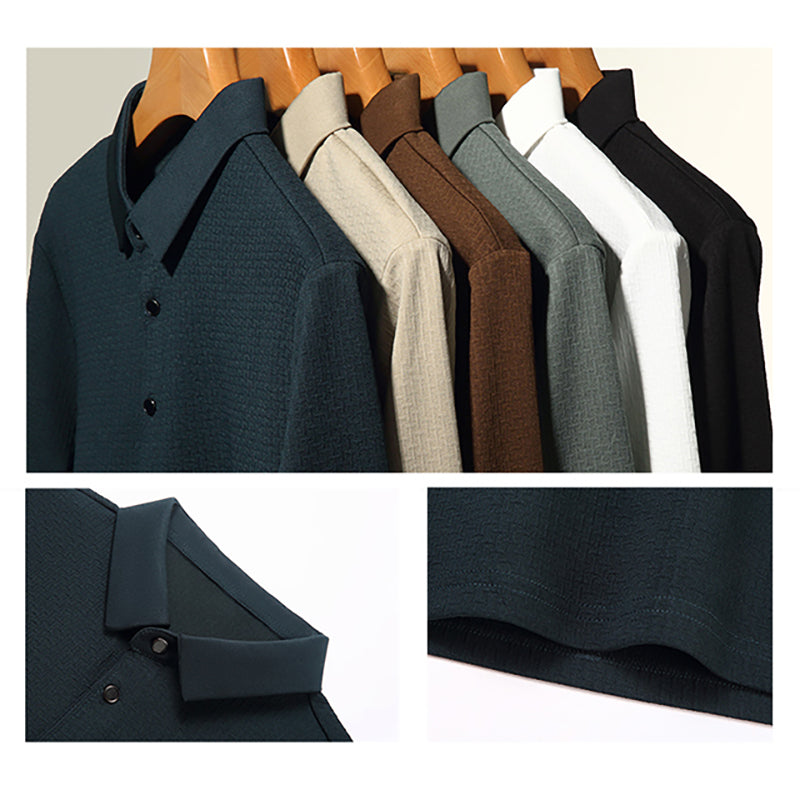 Polo Homme Manches Longues Ajourné Respirant Business Fashion Golf Élégant Grande Taille 4XL Intemporel Confortable – Polo Ajourné Premium Manches Longues Golf | Mode Homme Business Golf Premium