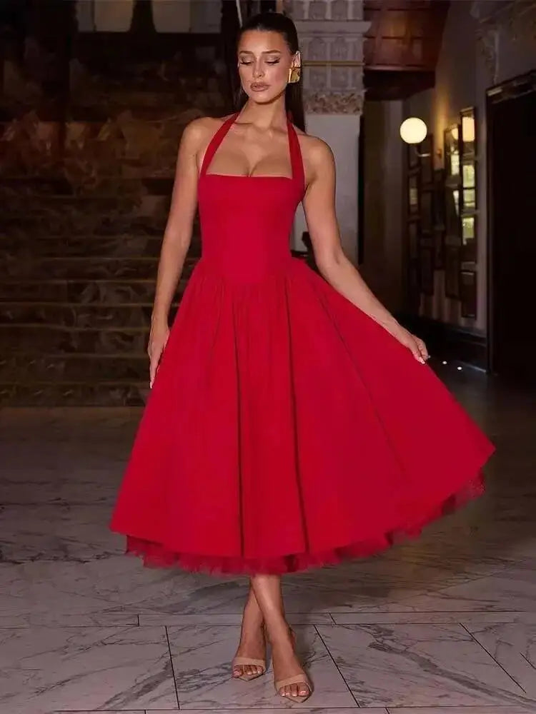 Robe Mini Halter Taille Enveloppée Ligne A Femme – Sexy Évasée | Soirée Club Printemps Été