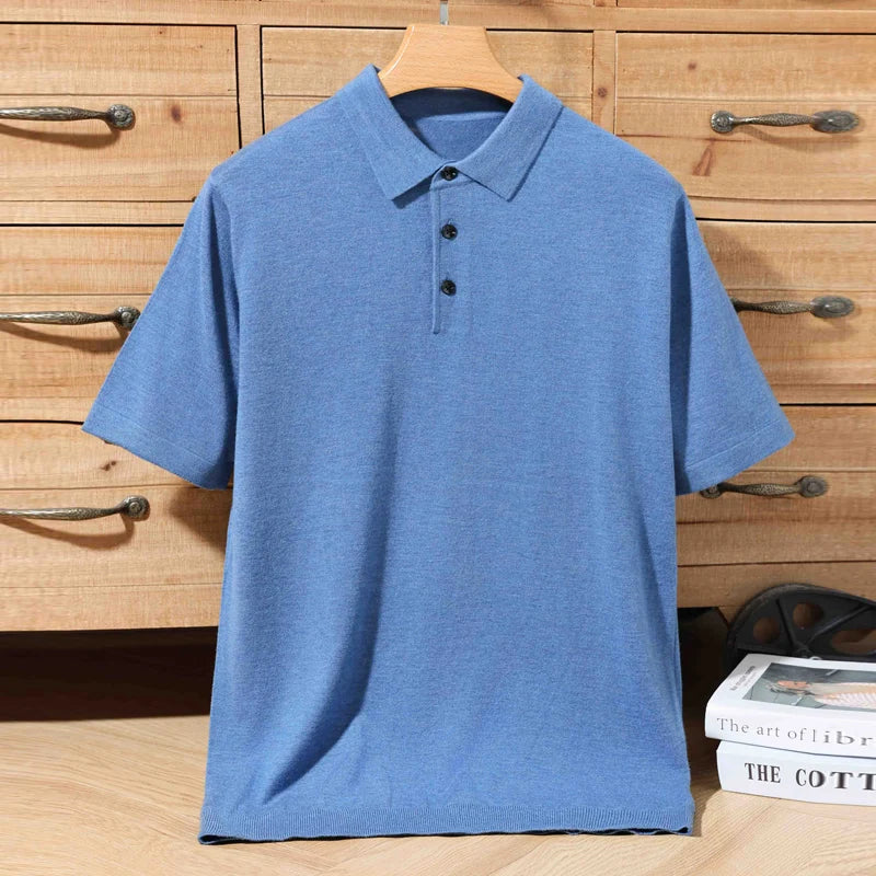 Herren-Polo-Pullover aus 100 % Merinowolle – Lapierre-Kragen Kurzarm Locker gestrickt Sommer Übergröße | Premium Herrenmode