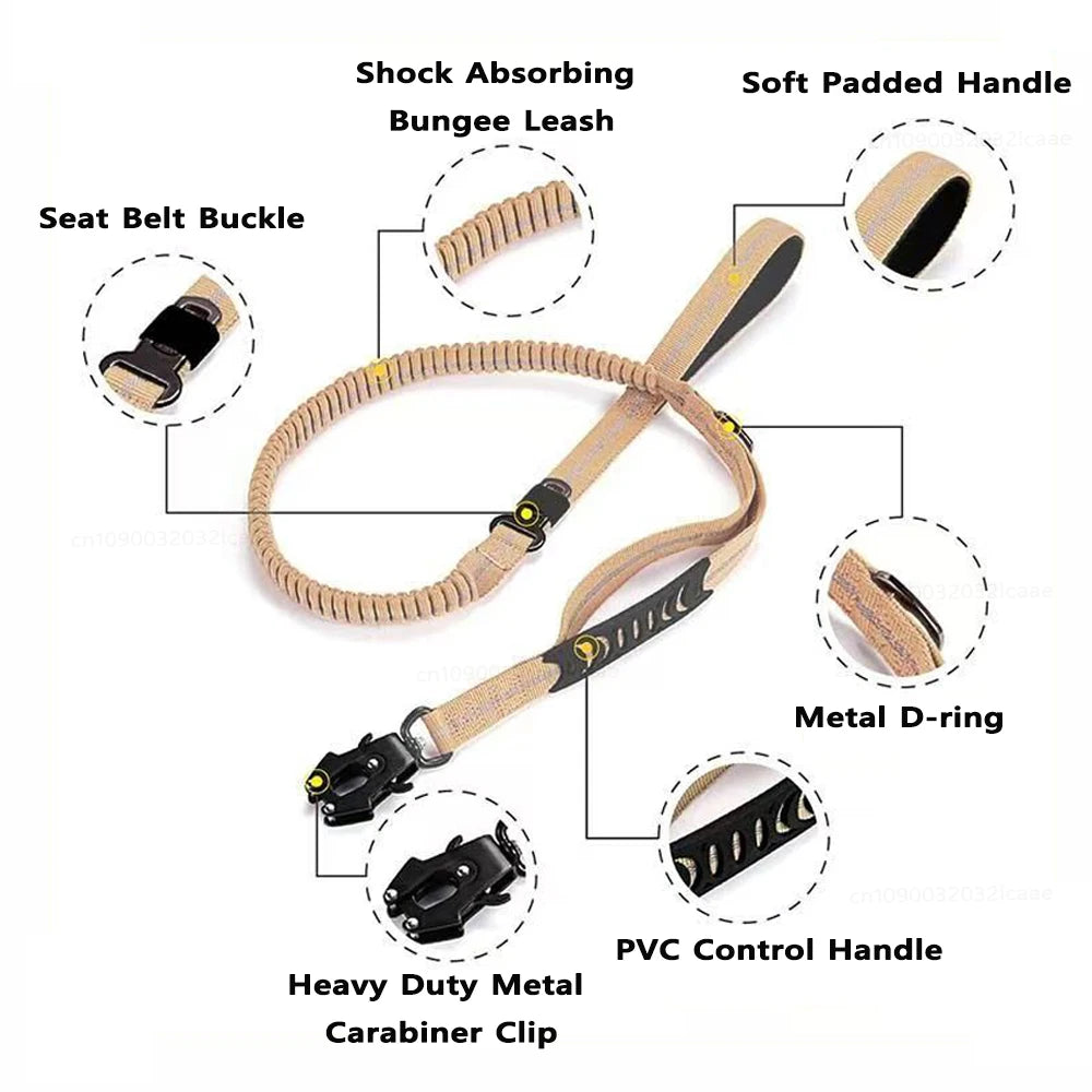 Laisse Chien Grande Race Robuste Anti-Traction Bungee Tactique – 2 Poignées Rembourrées Absorption Chocs | Accessoires Chien