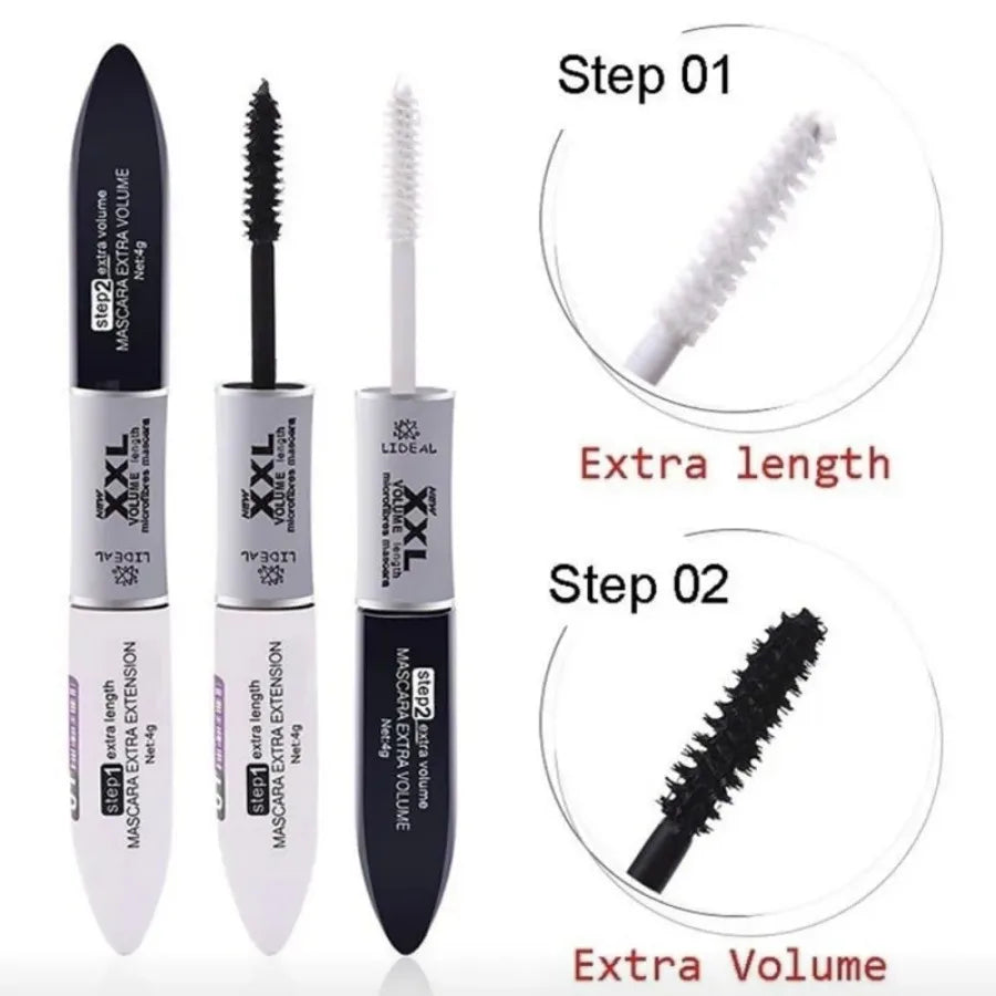 Mascara 4D Soie Fibre 2-en-1 – Allongeant & Courbant | Noir & Blanc XXL