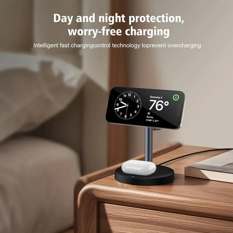 Chargeur 3-en-1 Magnétique Ajustable – iPhone 16-13 iWatch 10-8 AirPods Pro Charge Rapide