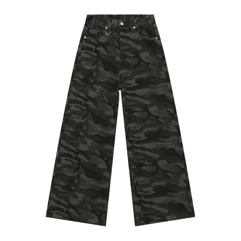 Jean Homme Camouflage Vintage Lavé Jambe Large Denim Loose Casual Automne Hiver Bleu Délavé Streetwear Tendance Confortable – Jean Wide Leg Premium Camo | Mode Homme Denim Streetwear Premium