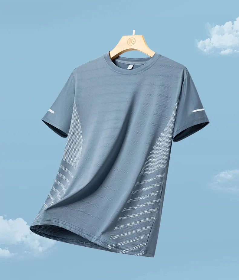 T-Shirt Running Homme Été Soie de Glace Ultra-Léger Imprimé Réfléchissant Séchage Rapide Manches Courtes Respirant Fitness Sport Grande Taille 5XL – Tee Sport Performance | Mode Homme Sport