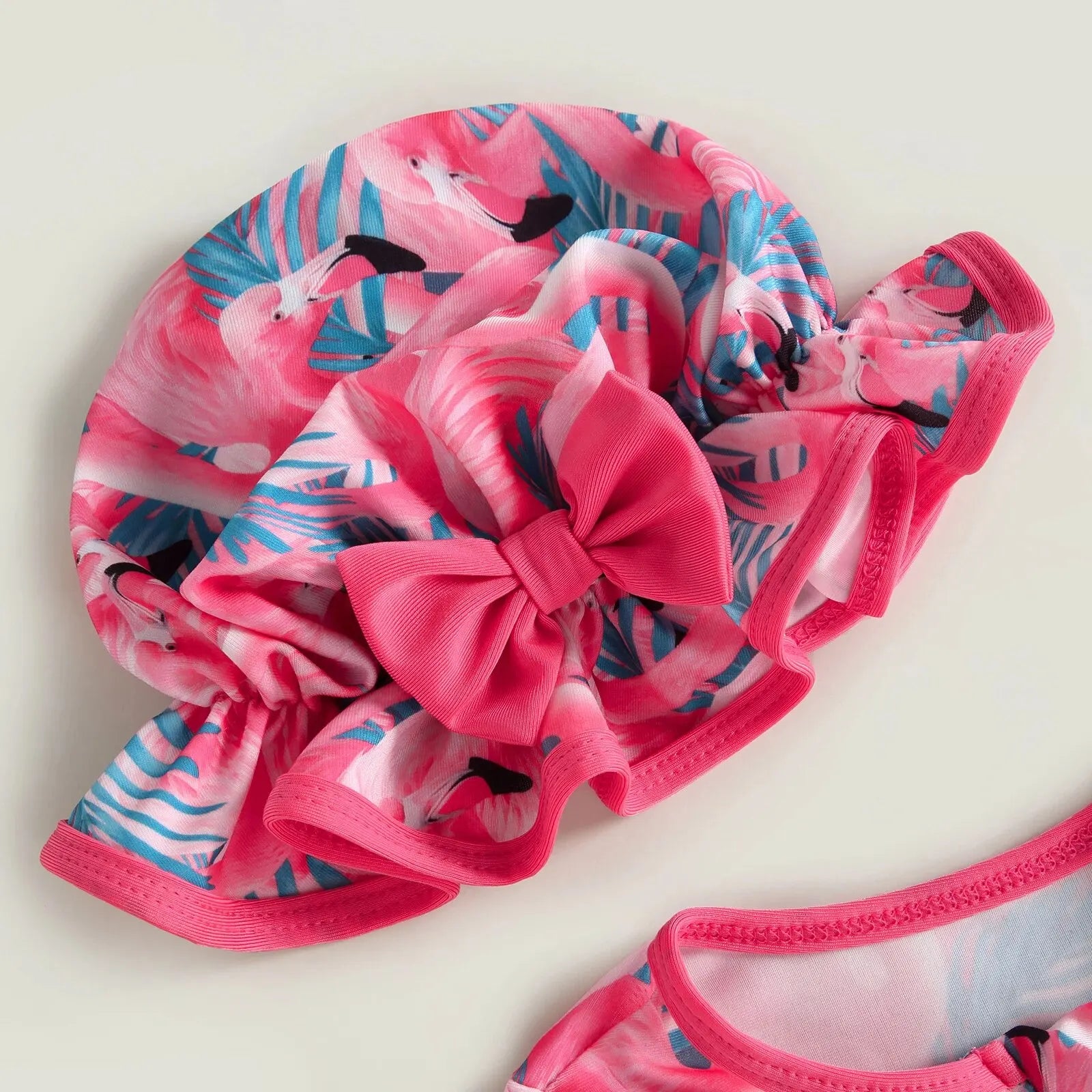 Maillot de Bain Bébé Fille Combinaison Zipper – Imprimé Flamant Rose Fleurs Manches Longues + Bandeau Été