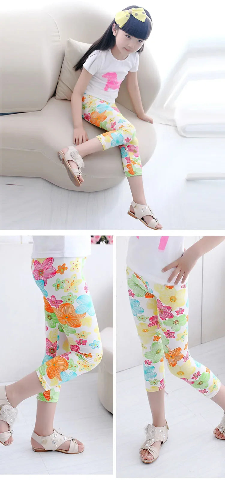 Legging Corsaire Fille Imprimé Fleurs – Pantalon Skinny Stretch Enfant Toutes Tenues 3-10 Ans