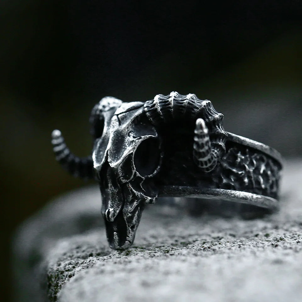 Bague Viking Tête de Bélier Acier Inoxydable 316L — Bijou Homme Vintage Ajustable