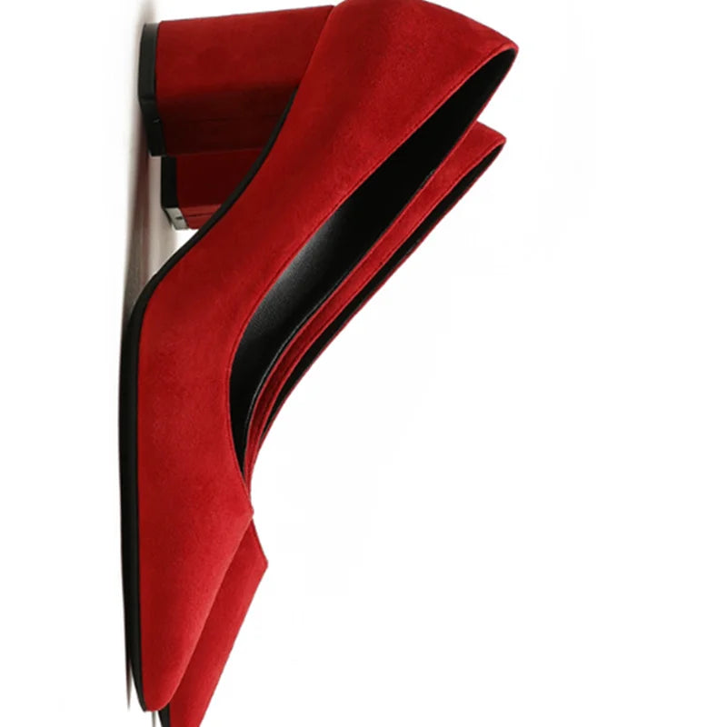 Escarpins Flock Stilettos 3 & 5CM Bout Pointu Slip-on – Rouge Marron Bleu Tailles 33-43