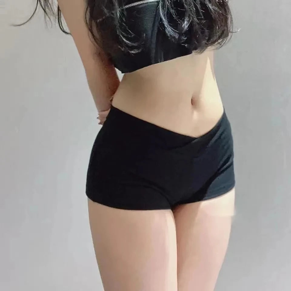Kurze Damen-Sporthose Schwarz Ultra Kurz Hüfttief Eng Sexy – Koreanischer Stil Fitness Tanz Laufen | Sommer
