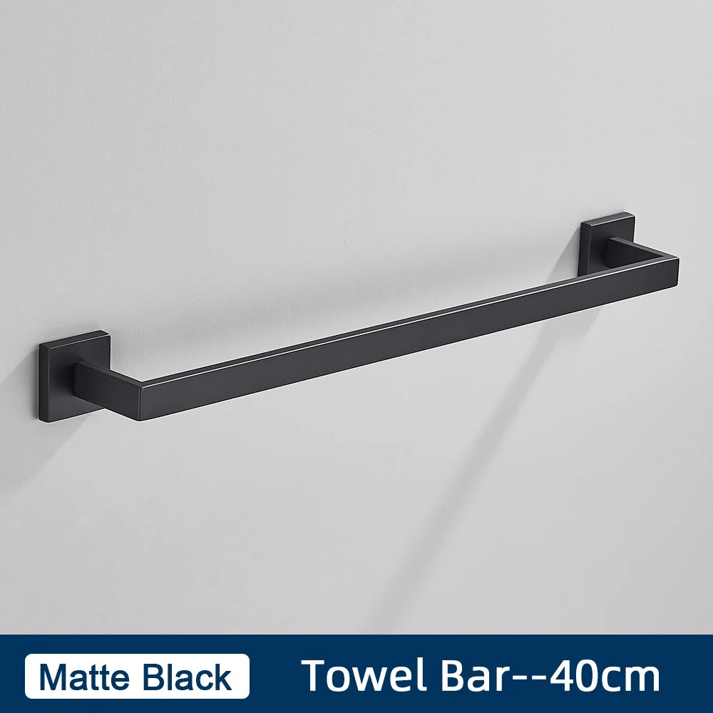 Set Accessoires Salle de Bain Inox – Porte-Serviettes, Porte-Papier & Crochet | Noir & Or Mural