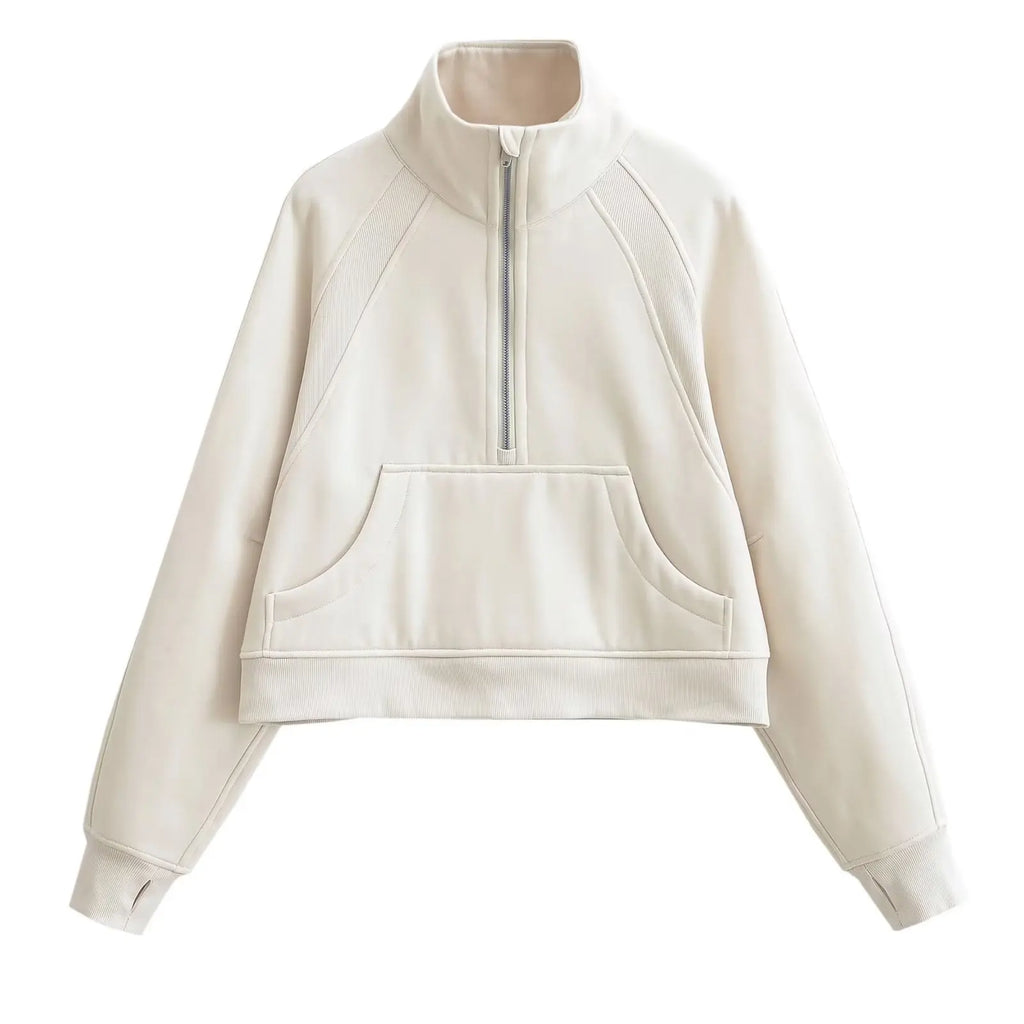 Sweat Femme Oversize Zip Polaire – Hoodie Streetwear Chaud Casual Rose Blanc